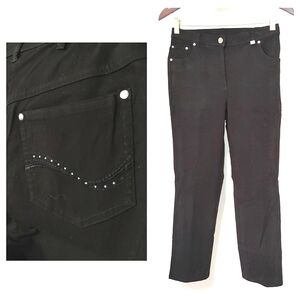Tan Jay Petite | Black straight leg jean/dress pant with pocket rhinestones